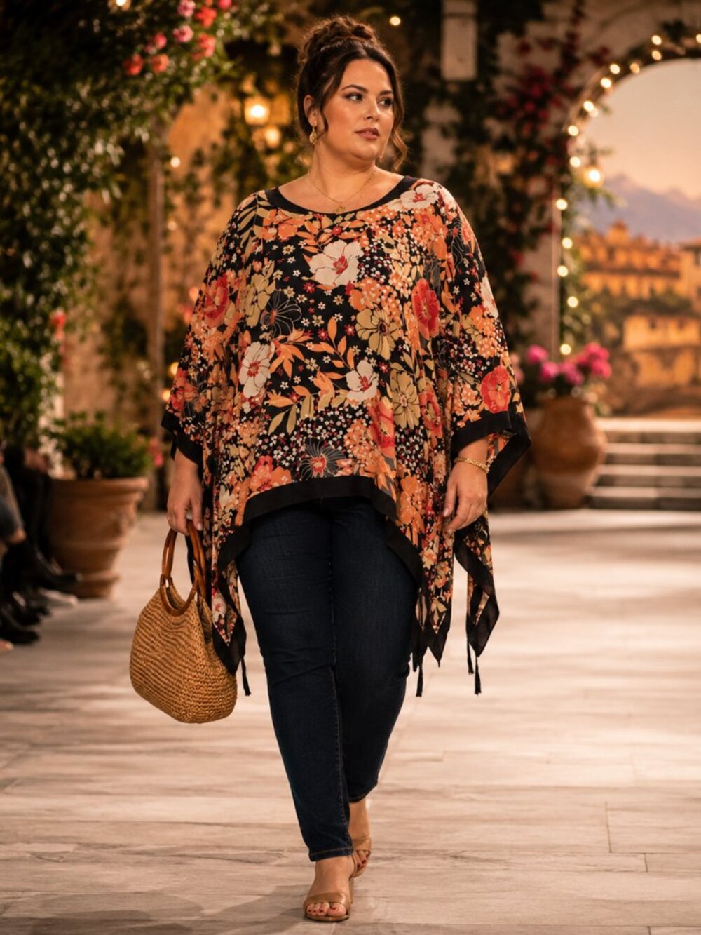 Lane Bryant Floral Kimono Blouse Poncho Top | 22/24 | Boho Resort Style